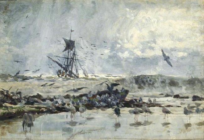 A Ship and Seabirds near the Coast, William Lionel Wyllie